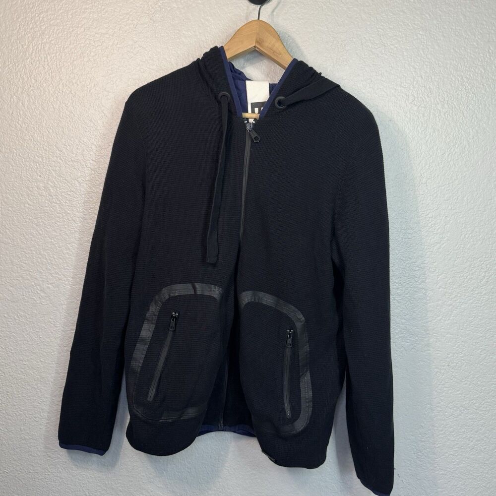Bark Italy Jacket Men L Black Navy Hooded Full Zip Cotton Travel Outdoor Rare
